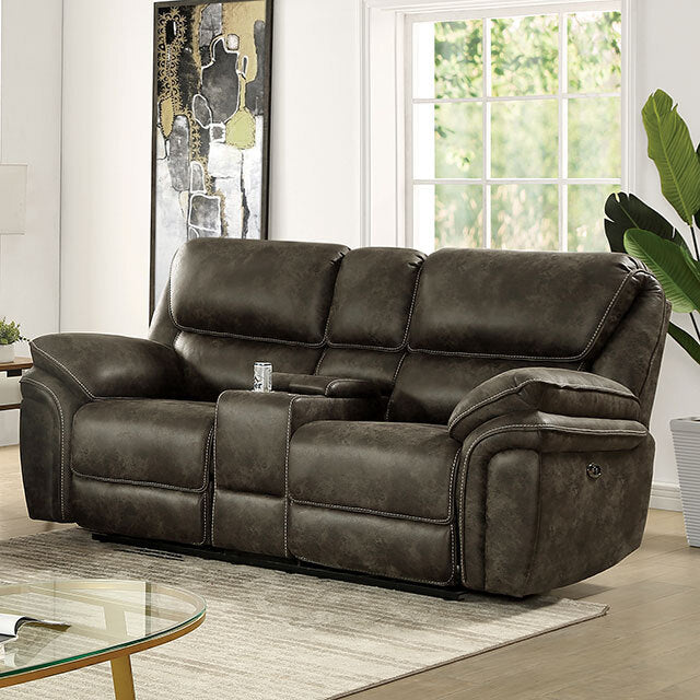 Furniture of America Tredegar Power Reclining Leather Loveseat CM6083-LV-PM IMAGE 1